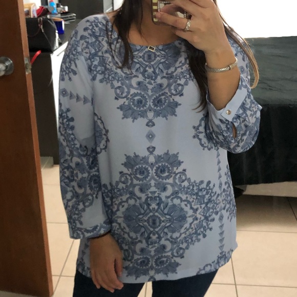 Blue Long Sleeve Printed Blouse Paraphrase - Picture 1 of 7